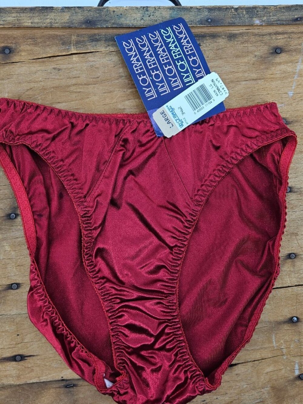 NWT VTG 90s Lily of France Satin Panty Womens L Red High Cut Leg